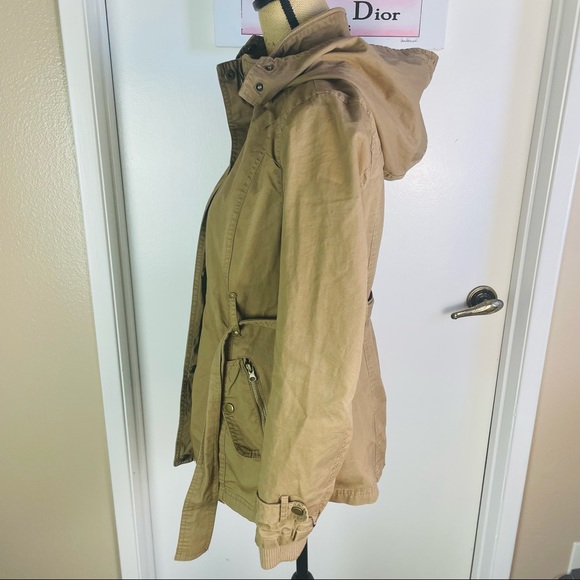 Miss London Black Label Utility Jacket Beige Women Medium Full Zip Hoodie Trench - Picture 7 of 13
